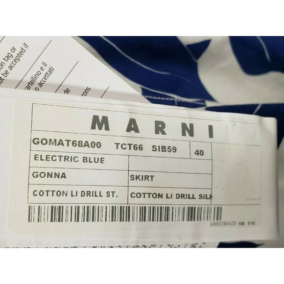 Marni White Blue Leaf Print Cotton and Linen Drill Wrap Midi Skirt Size 40 NEW - Picture 6 of 8